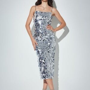Cider Silver Sequin Midi Dress